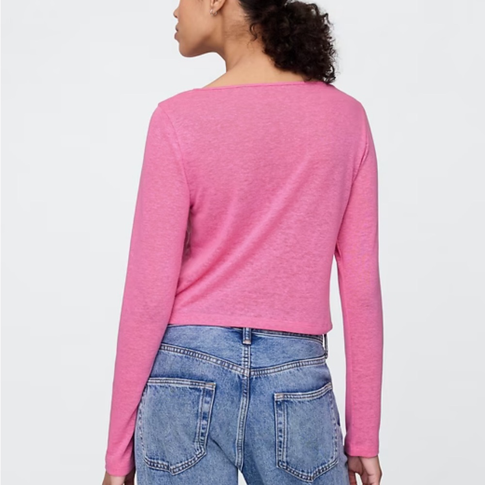 Gap Linen-Blend Boatneck Crop T-Shirt | Size Large Tall | Burnt Orange - Picture 2 of 6
